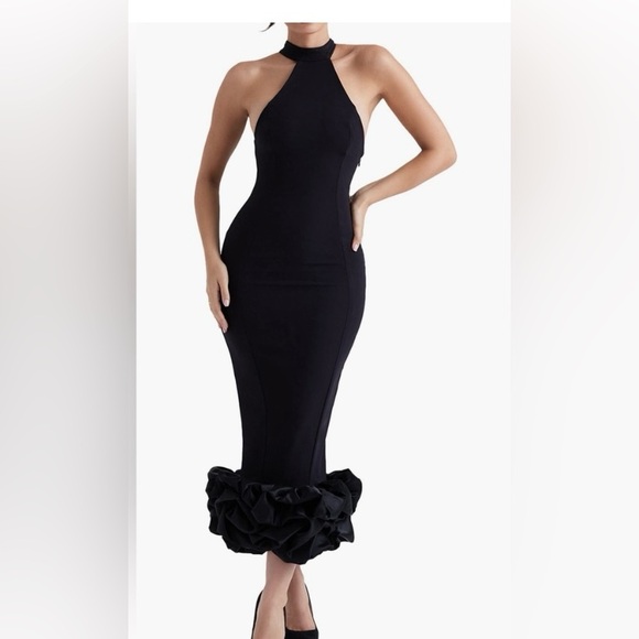HOUSE OF CB Halter Neck Ruffle Hem Crepe Cocktail Dress - Picture 9 of 9